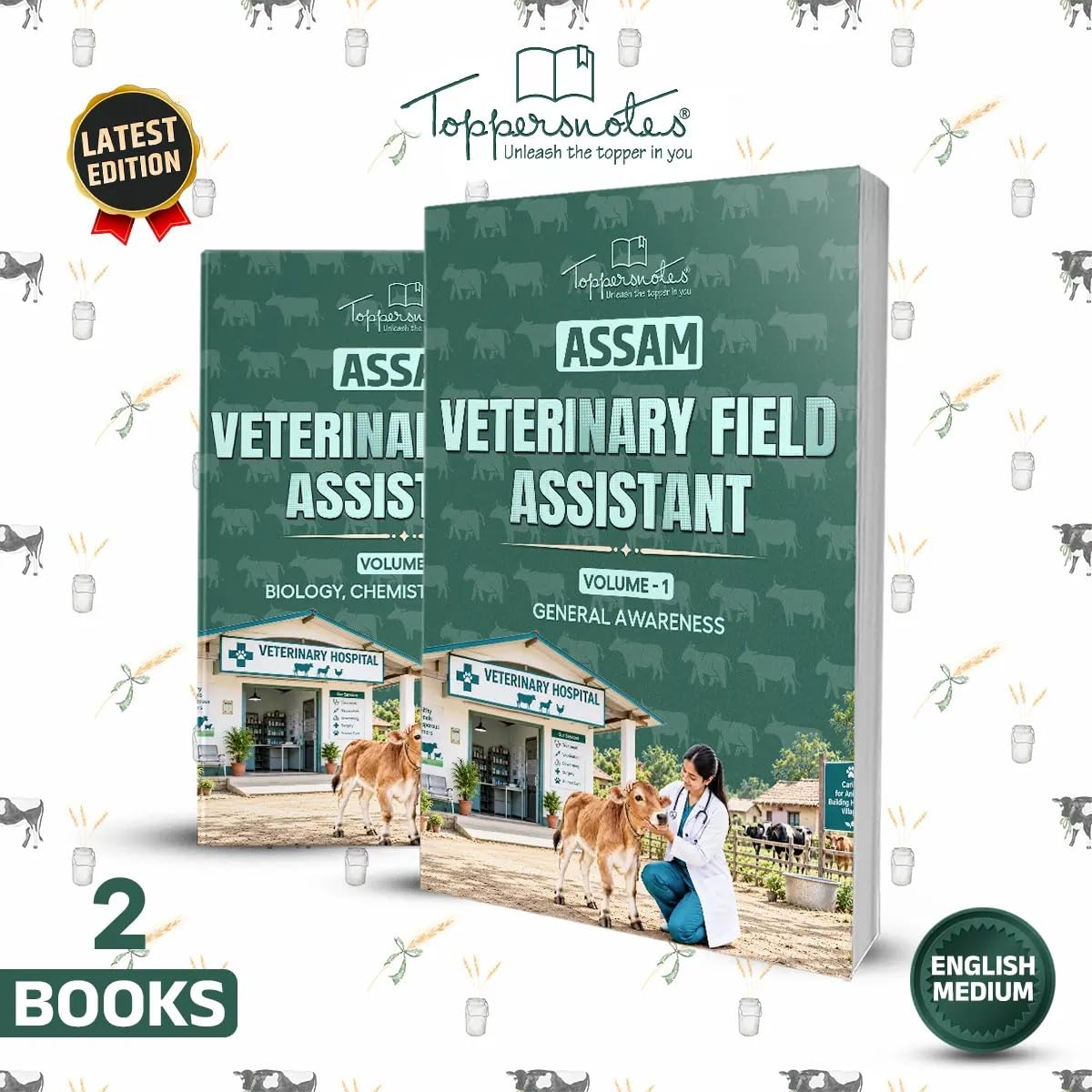 Assam - Veterinary Field Assistant Exam Preparation Study Material Notes, English Medium, Set of 2 Books, ToppersNotes Latest Edition