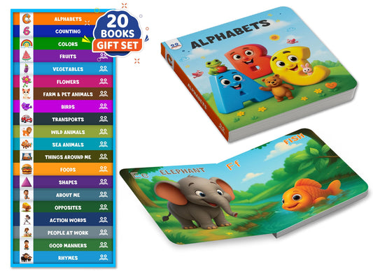 My First Library Box Set (20 Board Books) | Premium Quality Kids Books for 1 Year - 4 Year Old | Early Learning Books - Alphabets, Numbers, Rhymes, ... Flowers, Birds, Transport, Pet & Wild Animals