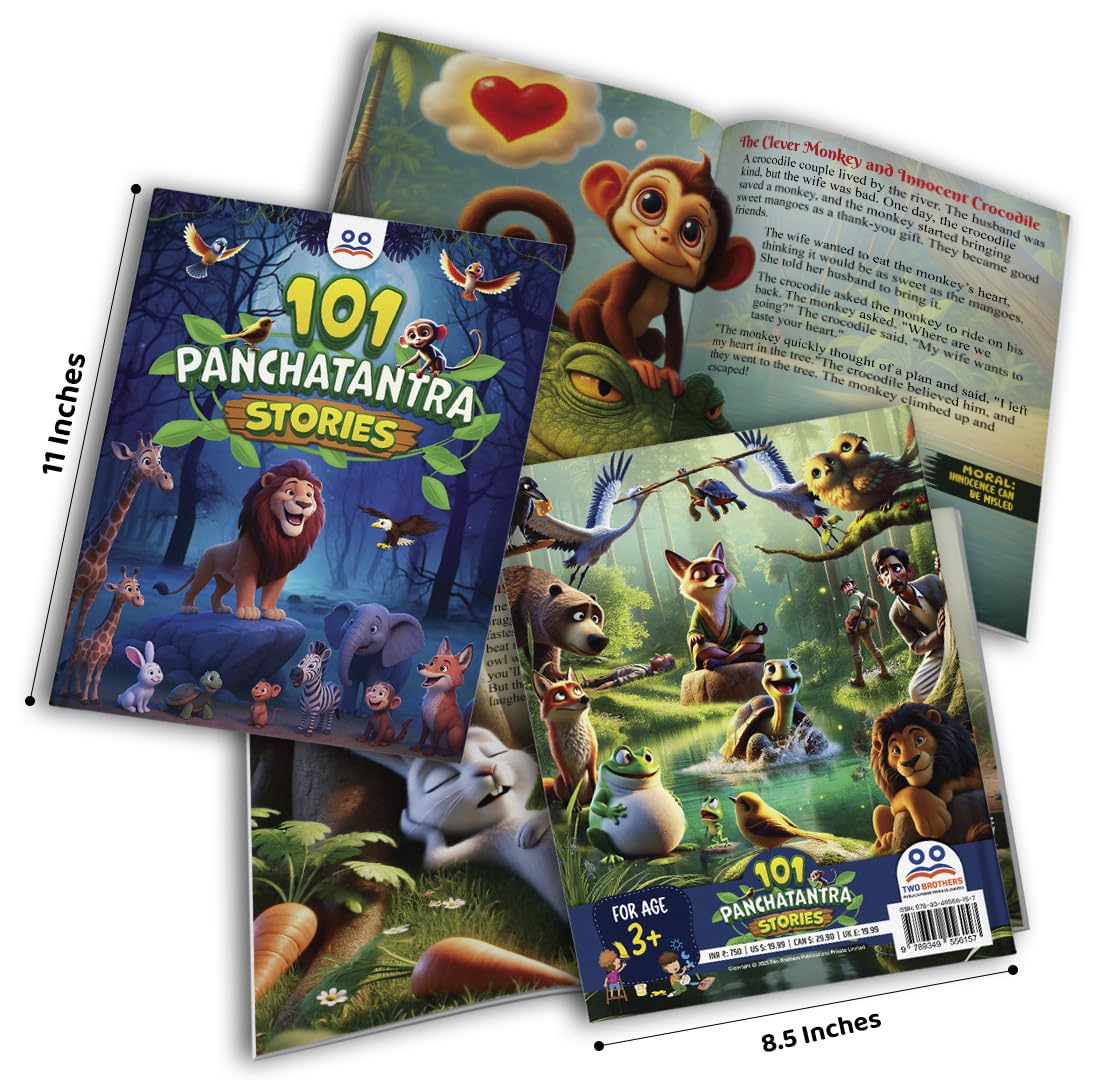 Panchatantra Story Book in English - 101 Animal Tales Book for Kids | Premium Quality Panchatantra Story Book for Kids (Hardback) | Moral Story Book by Pandit Vishnu Sharma | Two Brothers Publications