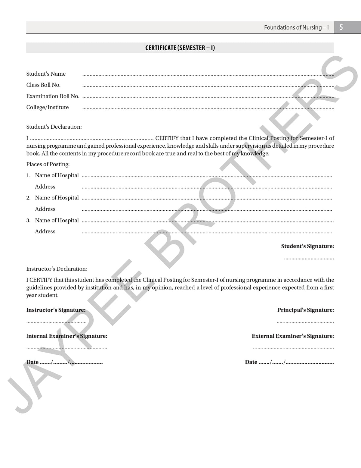Cumulative Record Book - Fundamentals of Clinical Nursing for BSc Nursing Students | Complete Skill Checklists, Clinical Diary and Semester-wise Evaluation as per Revised INC Syllabus