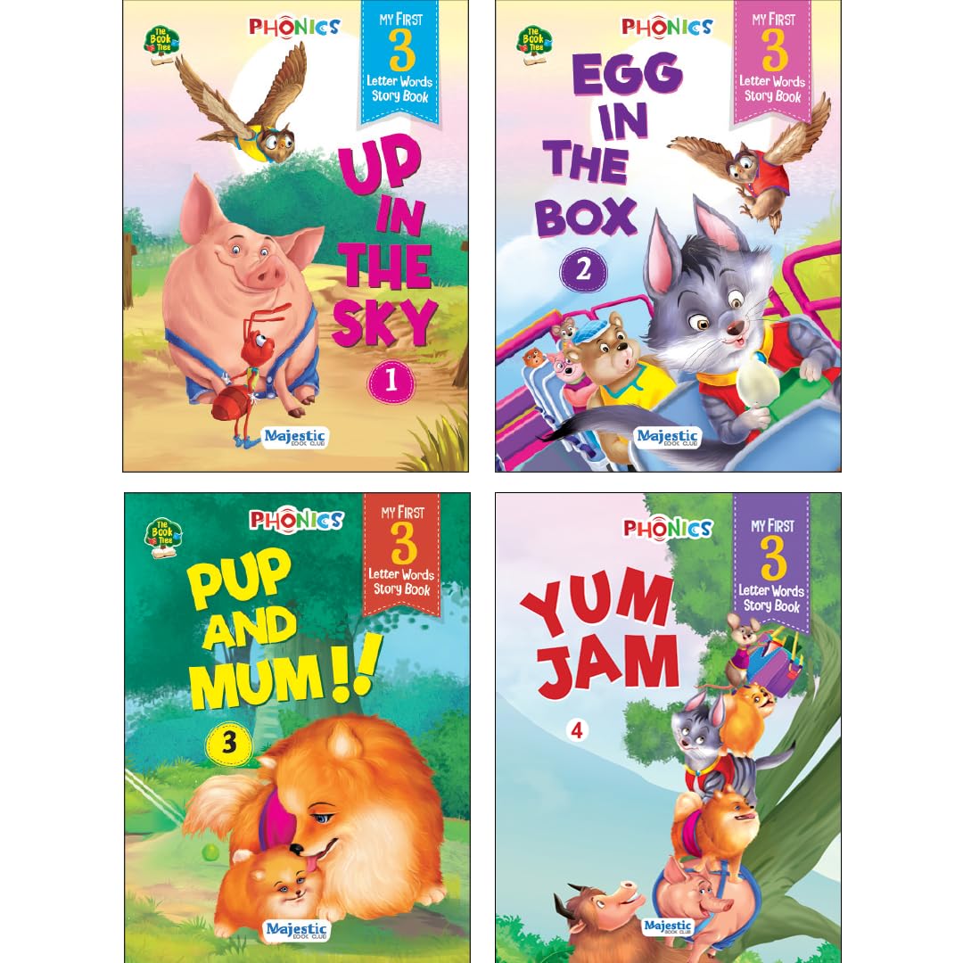 Phonics My First 3 Letter Words Story Books for Kids Age 3-6 Years | Set of 4 Colourful Illustrated Early Reading Books | Learn to Read | Beginner Readers | Majestic Book Club