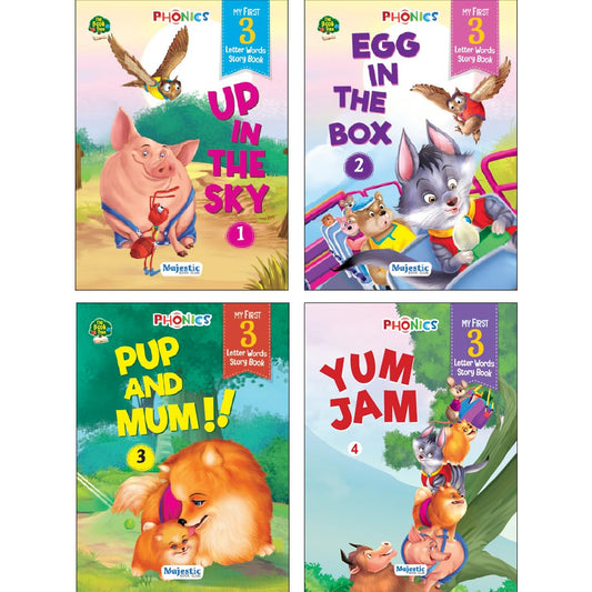Phonics My First 3 Letter Words Story Books for Kids Age 3-6 Years | Set of 4 Colourful Illustrated Early Reading Books | Learn to Read | Beginner Readers | Majestic Book Club