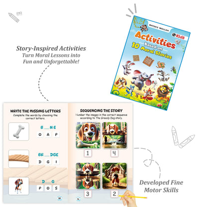 Set of 10 Moral Story Book for Kids with 100+ Activities Book, Short Illustrated Stories with 3D Animated Images, Story Book for Kids 3-5 Years