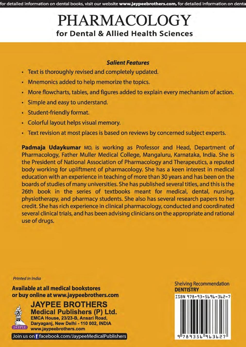 Pharmacology for Dental and Allied Health Sciences, 5/E for BDS and Allied Health Students | Revised Drug Reference with Mnemonics, Flowcharts and Comparative Tables plus Dedicated Dentistry Notes