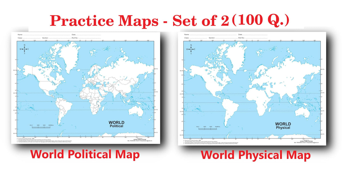 Outline Practice map of World (Both Political and Physical Map) | A-4 Big Size | Set of 100 Maps | Printed on High Grade Paper | Multipurpose maps For ... Assignments, Projects, Practical Paper etc.
