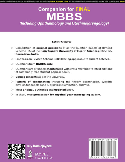 Companion for Final MBBS, 17/E (Including Ophthalmology and Otorhinolaryngology) for RGUHS Karnataka Final Year Students | Chapterwise Solved Papers with Textbook Cross-References | RS3