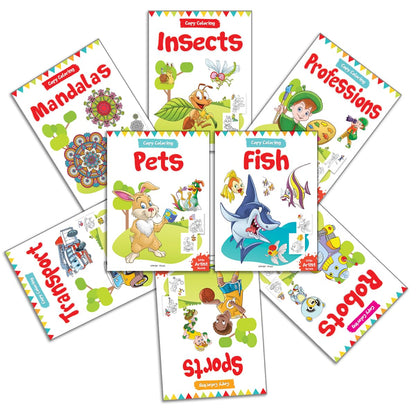 Let’S Color - Copy Color Art Pack Of 8 Books (Transport, Professions, Pets, Fish, Insects, Robots, Mandalas And Sports) - 3 Years To 8 Years