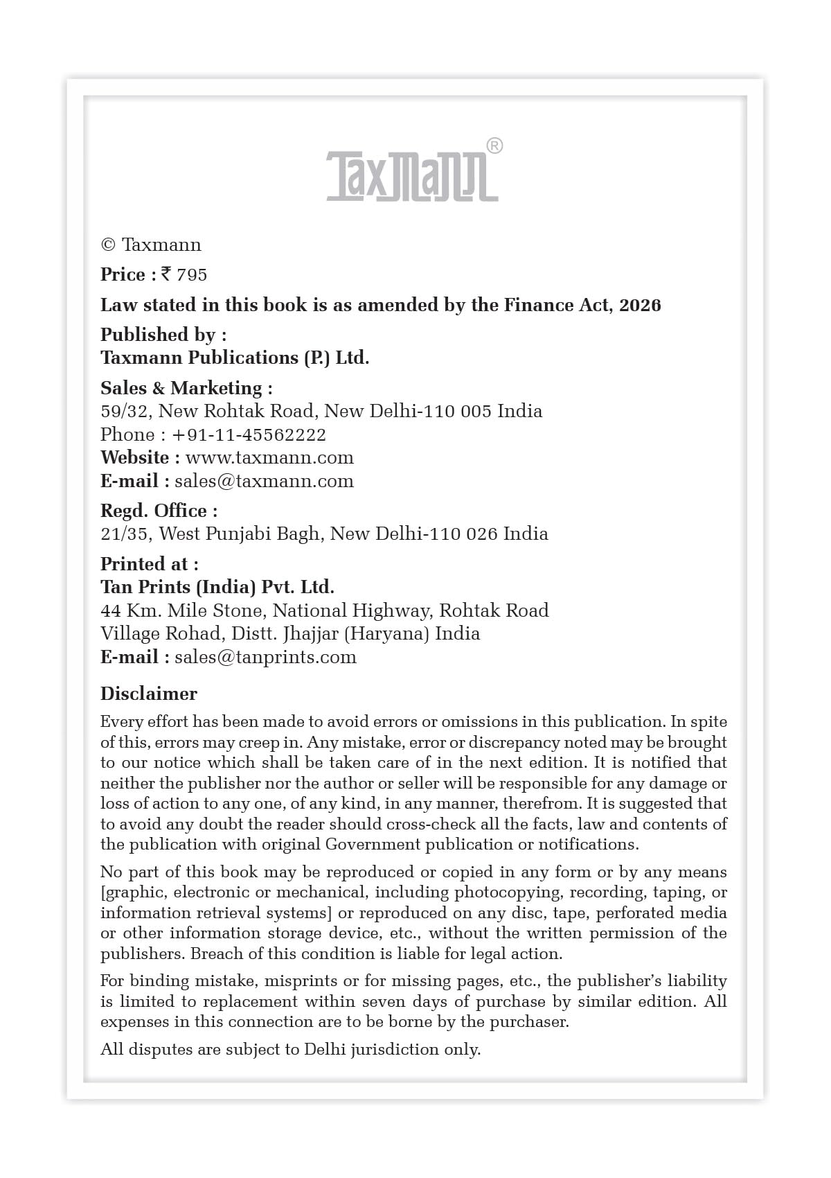 Taxmann's GST Acts with Rules [Bare Act | Finance Act 2026] – Consolidated | Annotated Compendium of the CGST | IGST | UTGST | Compensation Cess Acts with Rules
