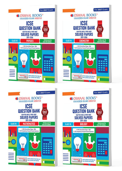 Oswaal ICSE Question Bank Class 10 Physics, Chemistry, Maths & Biology (Set of 4 Books) For 2027 Board Exam | Chapter-wise& Topic-wise | Competency-focused Questions | Latest Syllabus& Exam Pattern