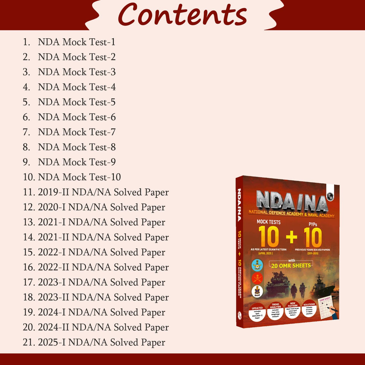 PW UPSC NDA/NA National Defence Academy Naval Academy 10 Previous Year Solved Papers 2019-2025 & 10 Mock Tests with 20 OMR Sheets For NDA Exams 2025-2026 [Paperback] PW