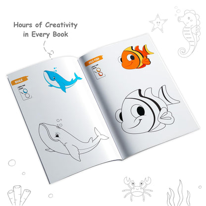 Copy Colour Book For Kids Set of 6 Books - Animals, Birds, Fishes & Sea Animals, Fruits, Vegetables, Cartoons | 2 to 6 Years Old | Ideal Birthday Gift Set for Growing Kids [Paperback] PW