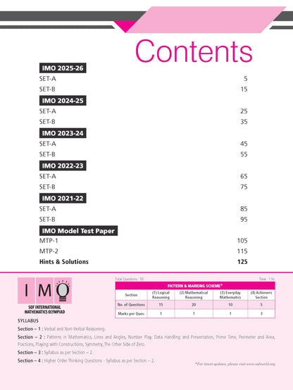 MTG IMO Olympiad 10 Previous Years Papers Class 6 Mathematics (2025-2021 Set A & B) - Model Test Papers with 24 Sample OMR Sheets | PYQ Book For SOF Olympiad 2026-27 Exam