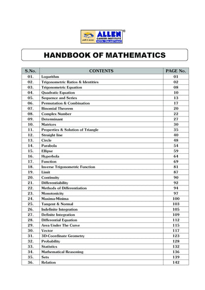 ALLEN Physics, Chemistry, Maths Handbook For IIT-JEE Exam (English) (Set of 3 books Combo) | NON RETURNABLE