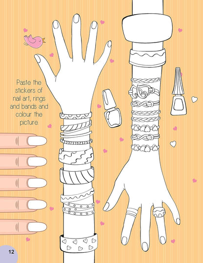Nail Art and Hair Style Colouring and Sticker Activity Book for Kids Age 3 -6 years- Create and Colour Your Own Nail Art with 100+ Glitter Stickers