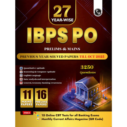 PW IBPS PO 27 Year-wise Prelims & Mains Previous Year Solved Papers Till Oct 2025 with 15 Online CBT Tests for Exam 2026-27 | 3250 PYQs | English Edition