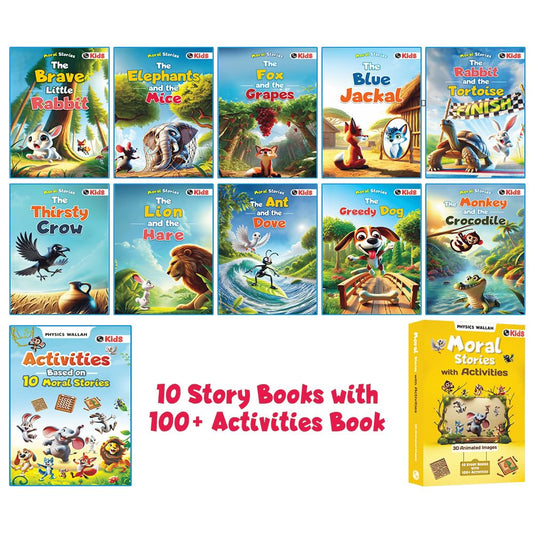 Set of 10 Moral Story Book for Kids with 100+ Activities Book, Short Illustrated Stories with 3D Animated Images, Story Book for Kids 3-5 Years