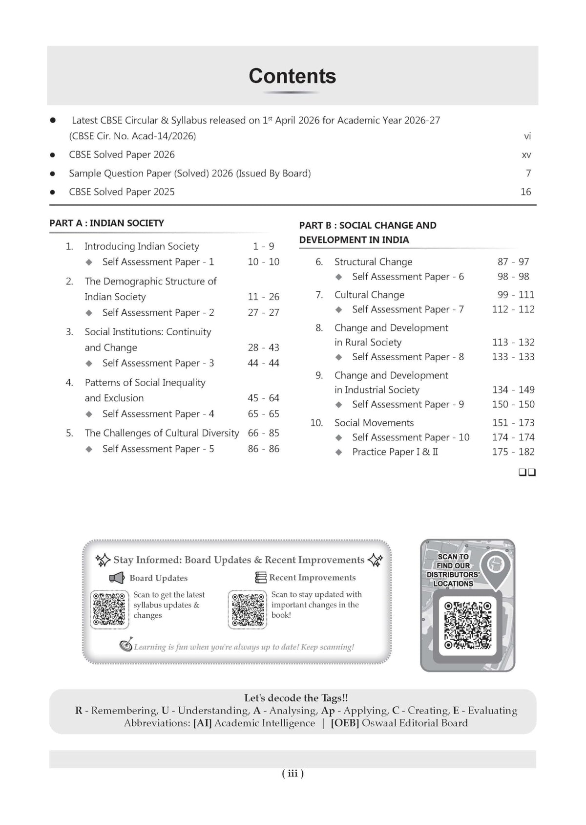 Oswaal CBSE Class 12 Sociology Question Bank | Chapter & Topic-wise Solved Papers (2017–2026) | Based on Latest Syllabus (April 2026) | Includes 2026 Papers | For 2027 Exam