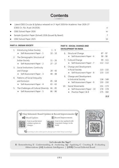 Oswaal CBSE Class 12 Sociology Question Bank | Chapter & Topic-wise Solved Papers (2017–2026) | Based on Latest Syllabus (April 2026) | Includes 2026 Papers | For 2027 Exam