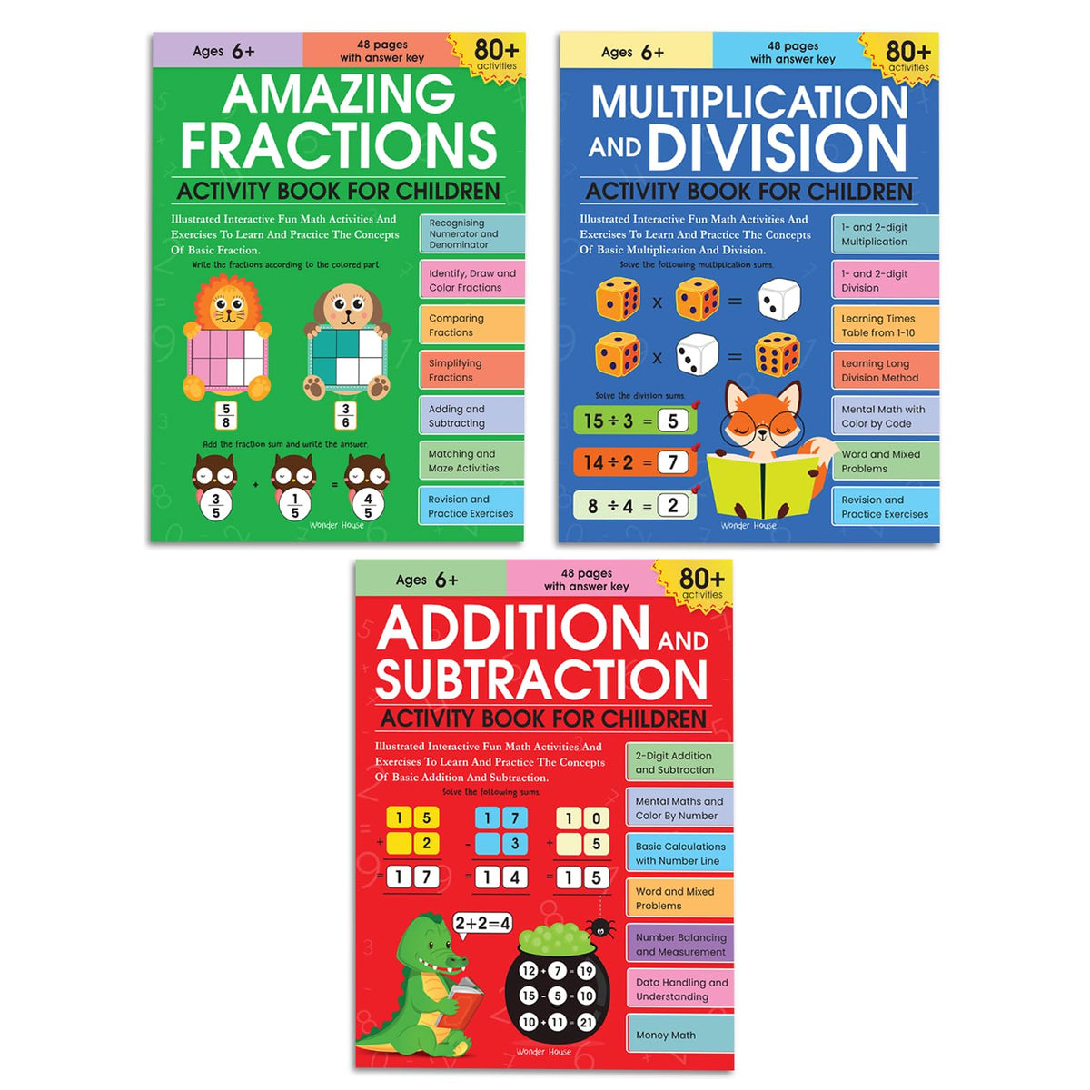 Math Activity Books Bundle 2 – Multiply / Fraction / Addition (Pack of 3 Books)