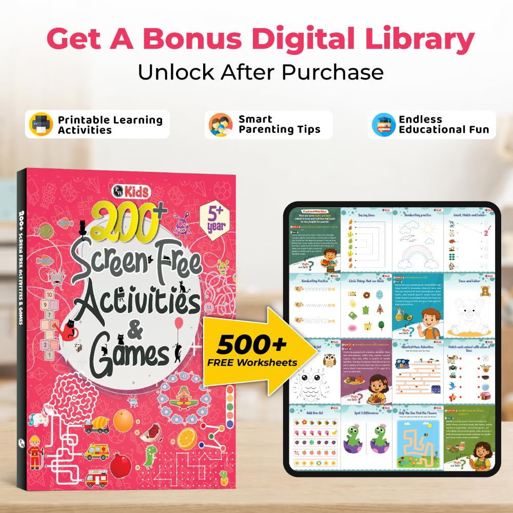 200+ Screen-Free Activities & Games Book For Kids 5+ Years Old | Mazes & Puzzles, Word Games, Crosswords, Patterns & Shapes, Logical Reasoning, Fun Brain Teasing Educational Activity Book For Toddlers