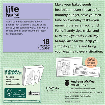 Life Hacks 2026 Day-to-Day Calendar