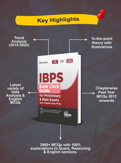 Disha IBPS Bank Clerk Guide for Preliminary & Main Exams with Chapter-wise PYQs 15th Edition | 42 Chapters | 4100+ MCQs | Fully Solved