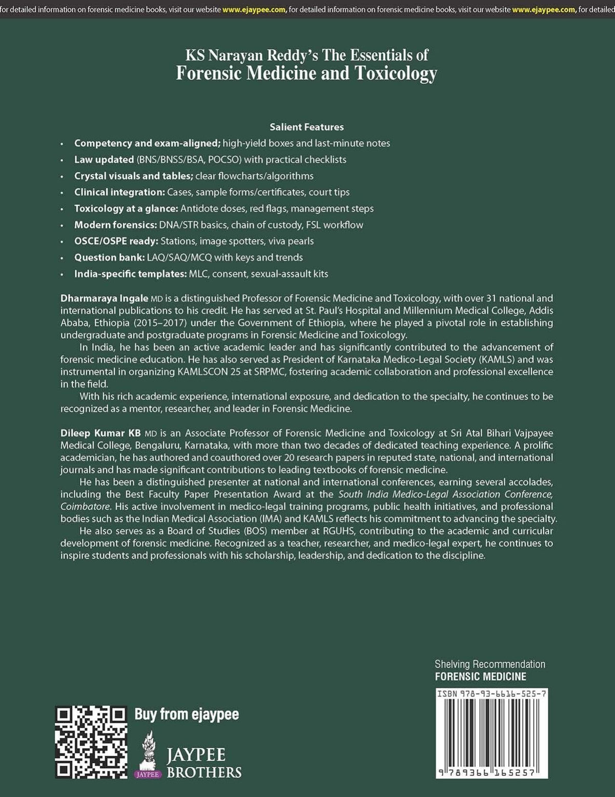 KS Narayan Reddy's The Essentials of Forensic Medicine & Toxicology, 36/E for MBBS 2nd Year Students | Updated BNS, BNSS & BSA Laws with MLC Forms, Toxicology Antidotes and MCQ Bank: 1