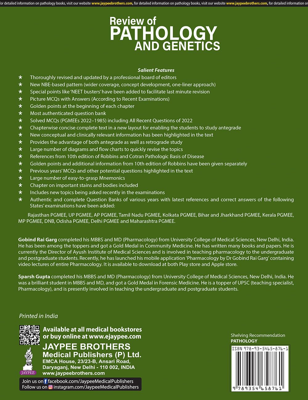 Review of Pathology and Genetics, 14/E for NEET PG, INI-CET and FMGE Aspirants | Chapterwise Solved MCQs, Golden Points and Mnemonics for PG Entrance Exam Revision