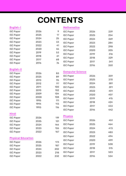 Gurukul by Oswal ISC Class 12 Science Stream 10 Years Solved Papers for 2027 Exam | Yearwise Board Papers 2016–2026 | Eng I & II, Hindi, Physics, Chemistry, Biology, Maths, Computer Science & Phy Edu