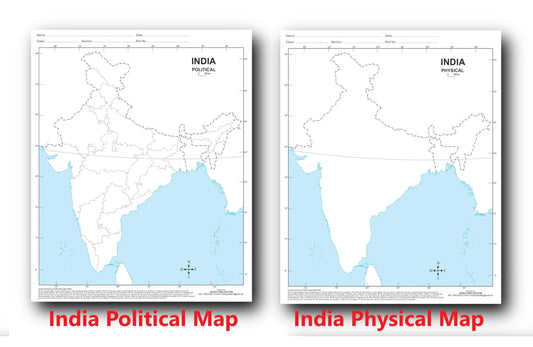 Outline Practice map of India (Both Political and Physical Map) | A-4 Big Size | Set of 100 Maps | Printed on High Grade Paper | Multipurpose maps For ... Assignments, Projects, Practical Paper etc.