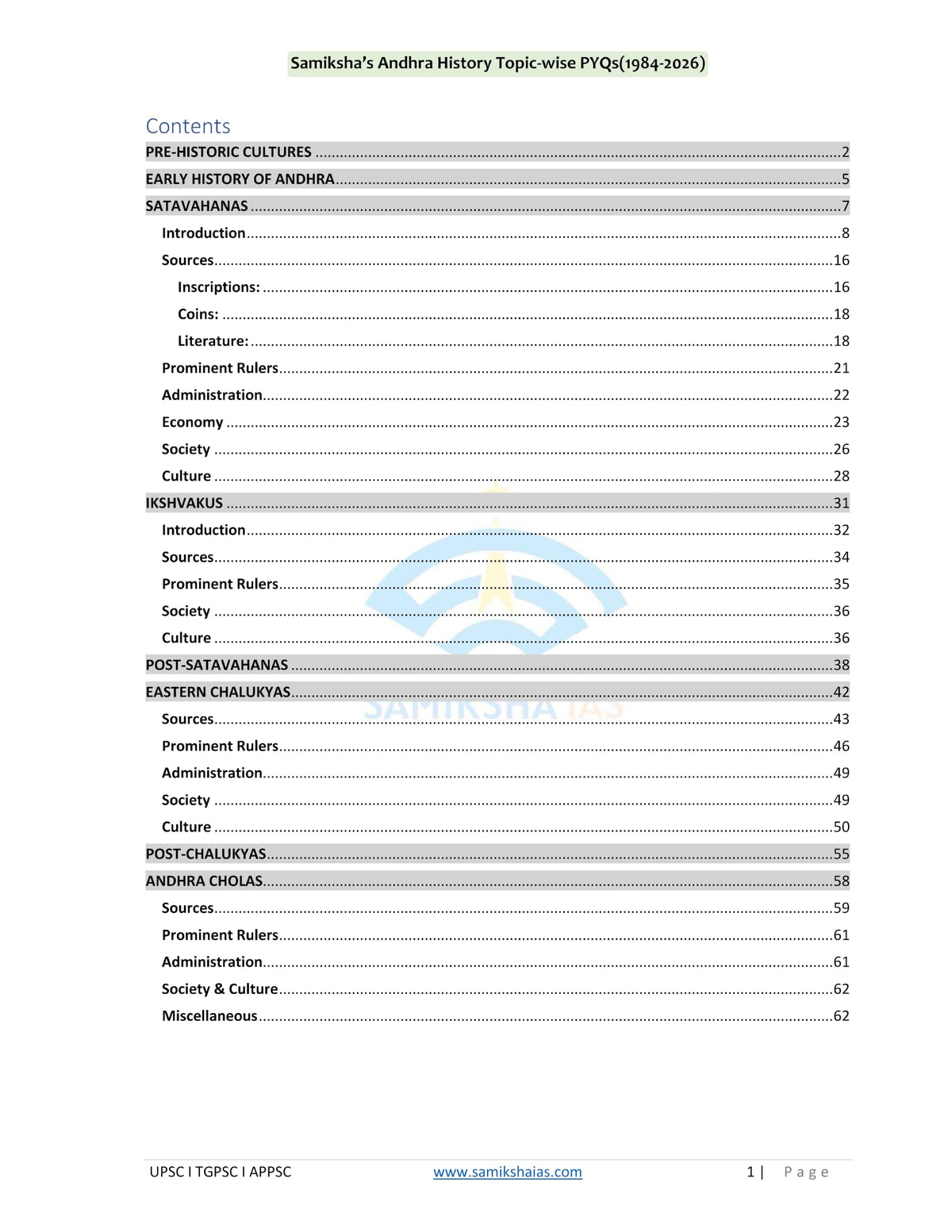 Samiksha IAS APPSC Topic-wise 42 Years AP History PYQs Book, 2nd Edition, 2000+ Topic-Wise Previous Year Questions (1984-2026)