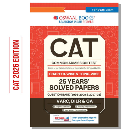 Oswaal CAT (COMMON ADMISSION TEST) | 25 Years’ | Chapterwise & Topicwise | Solved Papers | 1993 - 2008 & 2017 - 2025 | For 2026 Exam