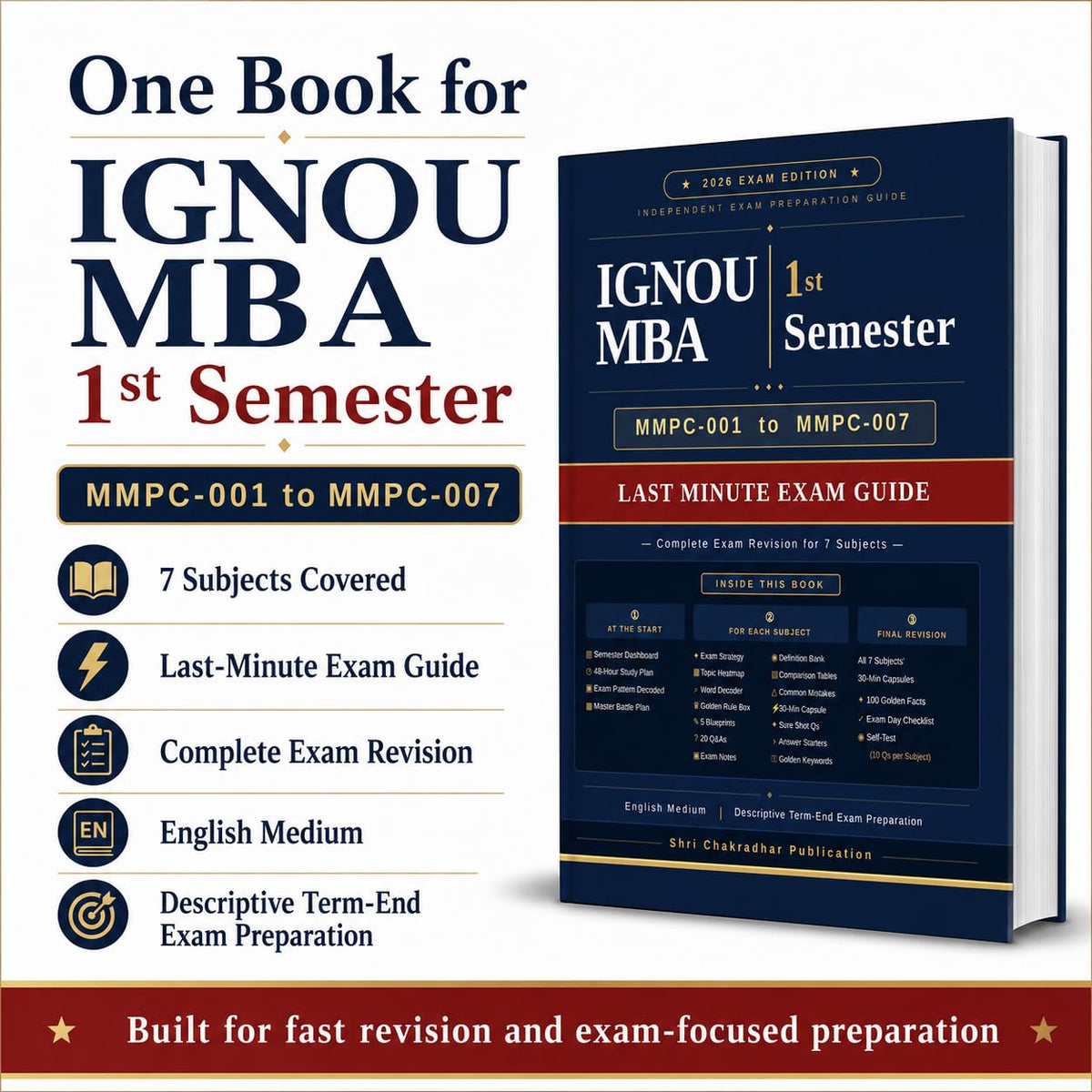 IGNOU MBA 1st Semester Last Minute Exam Guide Book - MMPC-001 to MMPC-007 - 35 Answer Blueprints, 140+ High-Probability Q&As, 30-Min Capsules: 1 (IGNOU MBA Last Minute Exam Guide Series)