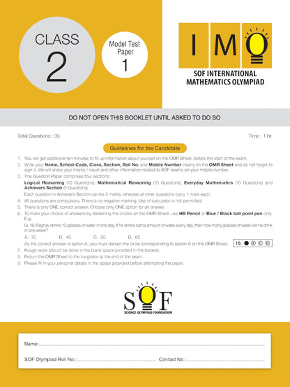 MTG IMO Olympiad 10 Previous Years Papers Class 2 Mathematics (2025-2021 Set A & B) - Model Test Papers with 24 Sample OMR Sheets | PYQ Book For SOF Olympiad 2026-27 Exam