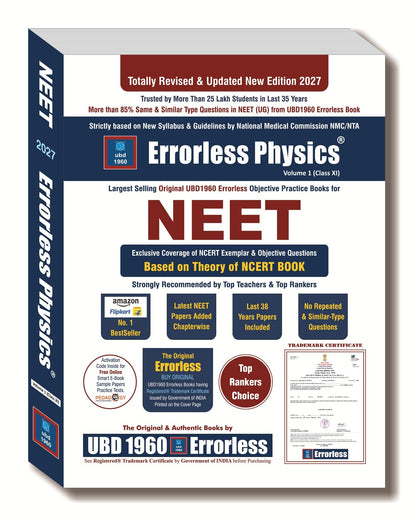 UBD1960 Errorless Physics for NEET as per NMC (Paperback+Smart E-book)Updated New Edition 2027 (2 volumes) Original Errorless Self Scorer Book with Trademark Certificate