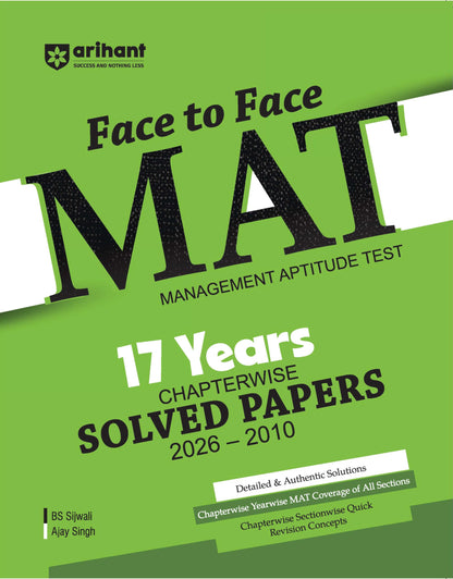 Arihant Face to Face MAT 17 Years Chapterwise Topicwise Solved Papers (2026-2010) | with Detailed Solutions & Trend Analysis | English Medium