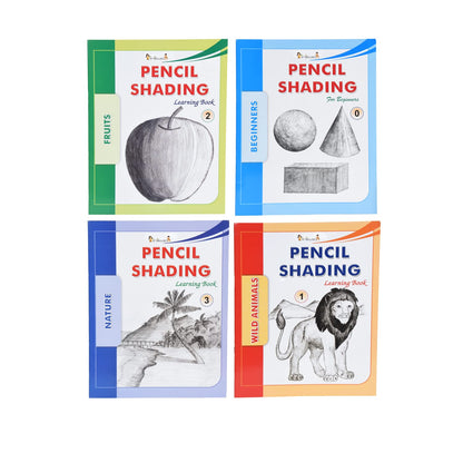 Inikao's Pencil Shading Adventures for Kids: Beginner's Guide Collection | Animals, Fruits, Nature | 4-Book Set (Step by Step Activity Book on Draw and Colouring)