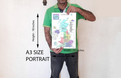 DURABLE MAGNETIC Paper Map of UNITED KINGDOM (UK) & Regions with State, District, Counties Boundaries, Road-Rail, Important Locations with Map-Legend, Size 18 X 11 inches ~ A3 SIZE PORTRAIT