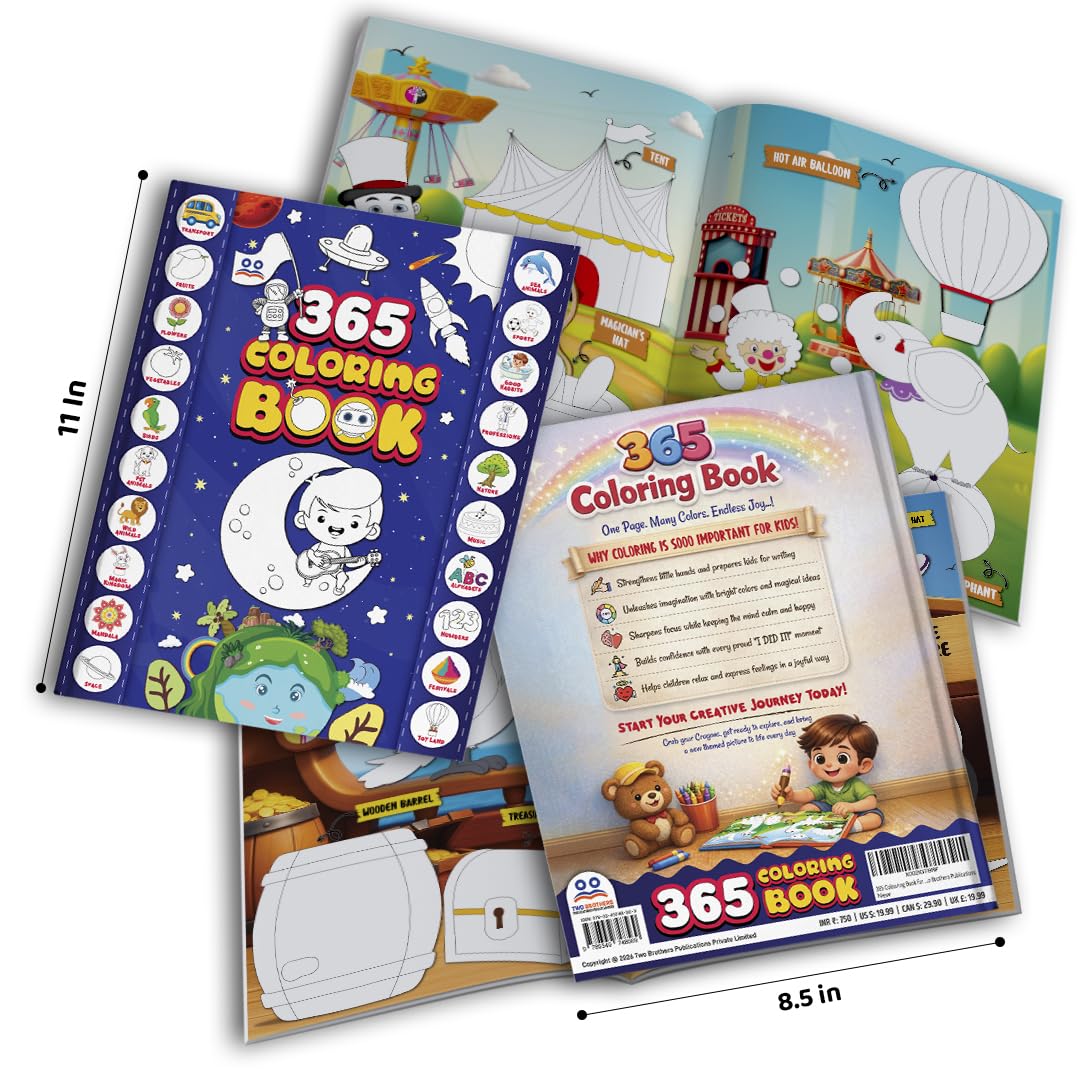 Colouring Book for Kids - 365 Colour Drawing Book | Premium Quality Coloring Book | Ages: 2 - 6 Years | Two Brothers Publications