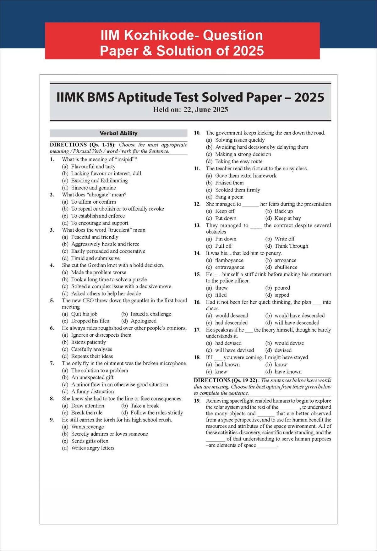 Disha 22 Year-wise IPMAT Previous 9 Year Solved Papers (2025 - 2017) for IIM Indore, Jammu, Rohtak & Kozhikode 5th Edition | PYQs Question Bank | JIPMAT, IIMK-BMS