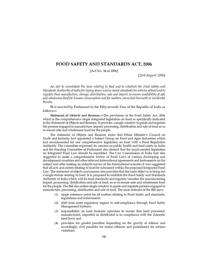 Lawmann's Food Safety and Standards Act, 2006 | Bare Act with Comments