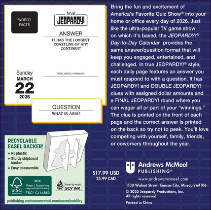 JEOPARDY! 2026 Day-to-Day Calendar: Featuring Clues and Responses From America's Favorite Quiz Show®