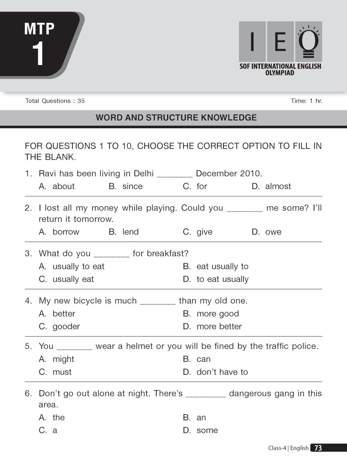 MTG English (IEO) Olympiad Prep Guide Class 4 | Detailed Theory, Exercise with Self Test For Practice | SOF Olympiad Books For Exam 2026-27 (Useful For Level-1 & 2)