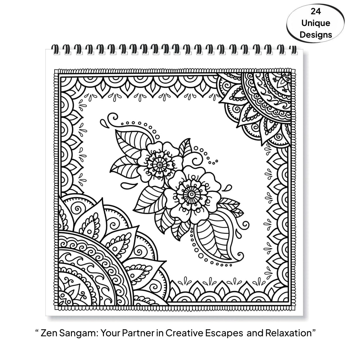 Meditative Mandalas Adults Coloring Book - (Book 1) - 24 Unique Designs