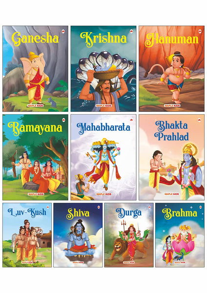 Story Books for Kids - Mythology Tales (Illustrated) - Mahabharata, Krishna, Hanuman, Ganesha, Ramayana, Brahma, Shiva, Bhakta Prahlad, Luv-Kush, Durga - (Set of 10 Books)