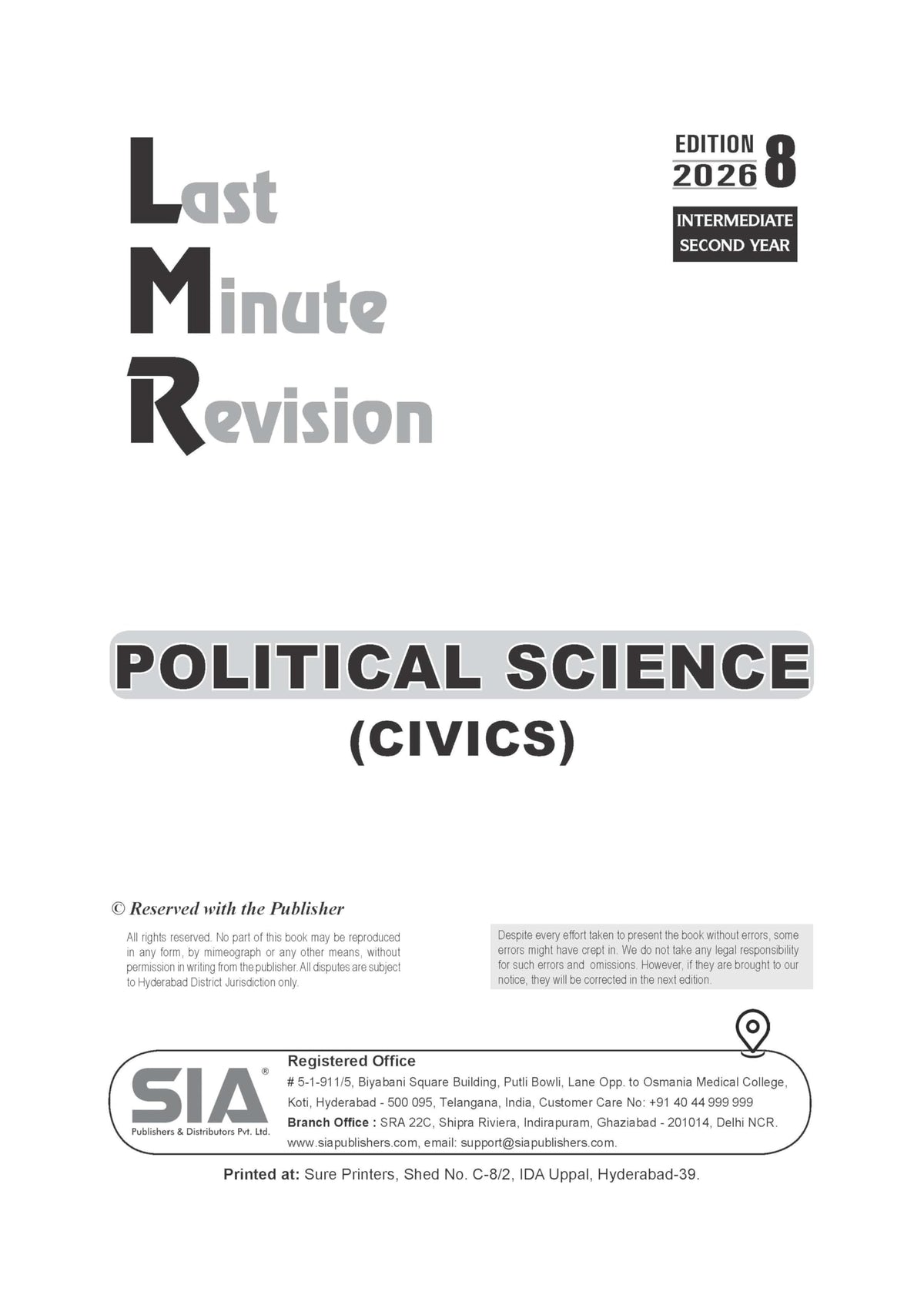 TG LMR Intermediate Second Year CEC Political Science (Civics), Economics, Commerce and Accountancy (3 Book Set) Edition 8 Latest & Updated 2026