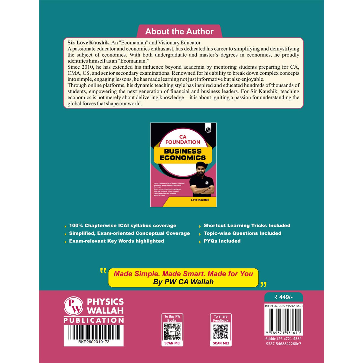 PW CA Foundation Business Economics By Love Kaushik For September 2026 l Including Chapterwise ICAI Syllabus Coverage | Short Tricks & PYQs | Topicwise Questions