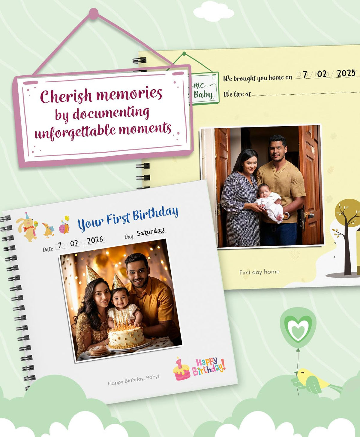 Baby Record Book - Premium Journal for Milestones & Memories with Photo Album for 0-5 Years Baby Girl/Boy | 56 Pages | Best Gift for Pregnancy, Baby Shower Party, New Born & New Parents