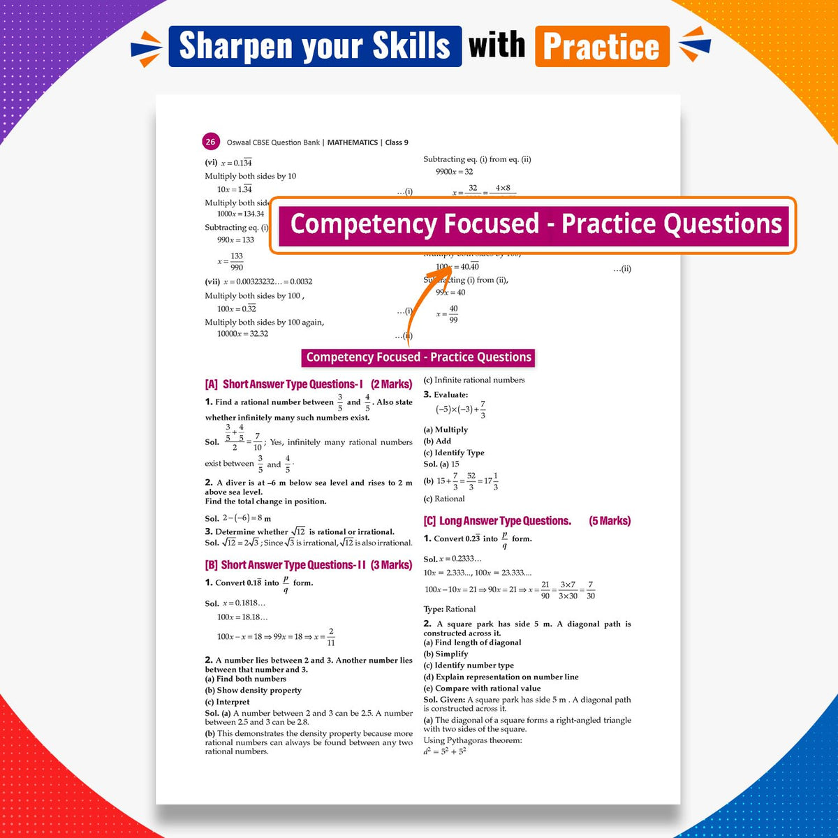 Oswaal CBSE Class 9 Mathematics Part-1 Question Bank Chapter-wise & Topic-wise | Based on NCERT Textbook Ganita Manjari | Includes Summary, Competency-Based Question, Self-Assessment & Practice Papers