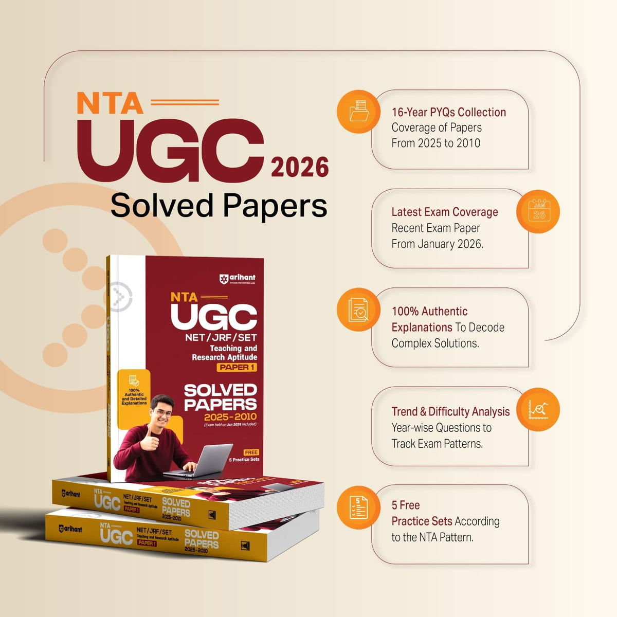Arihant NTA UGC NET/JRF/SET Paper 1 | Teaching & Research Aptitude | Solved Papers (2025–2010) including Jan 2026 Exam | 100% Detailed Explanations + 5 Practice Sets